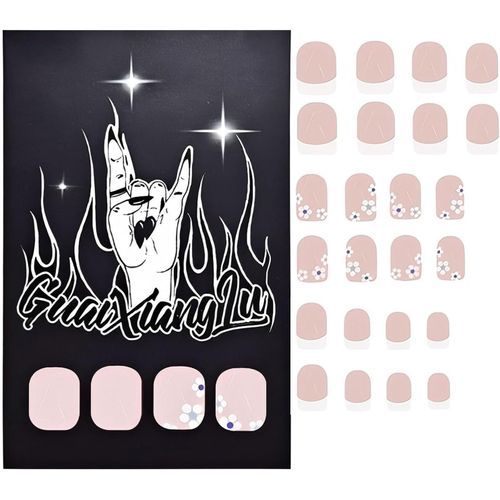 Oayew-Lot De 24 Faux Ongles Press On Nails, Blancs, À Coller, Manucure Française, Avec Motif Floral, Courts, Pour Femmes Et Filles 