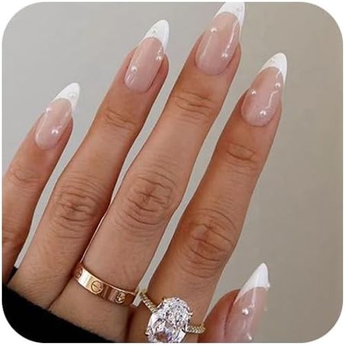 Oayew-24 Pièces Faux Ongles Court Style Français Facile À Mettre Et À Enlever Brillant Confortable Et Respirant Colle Faux Ongles Convient À Toutes Les Occasions Léger Féminin 