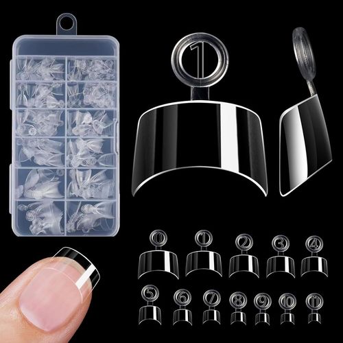 Oayew-240 Pièces Semi Couverture Capsule Americaine Ongle, 12 Tailles Demi Capsules Ongles, Clear Invisible Kit Faux Ongles, Diy Home Decor Nail Art Pour Les Débutantes Et Les Professionnelles 