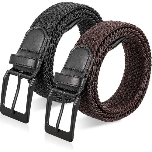 Cauc-2 Paquet Ceinture Tressée Élastique Ceinture Cuir Unisexe Ceinture Vintage Tissu Élastique Ceinture Ajustable Tissu Ceinturon Golf Ceinture Pour Homme Femmes 105 Cm