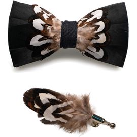 Cauc-Noeud Papillon Homme En Plumes Fait Main Et Broche Ensemble Compris Boîte