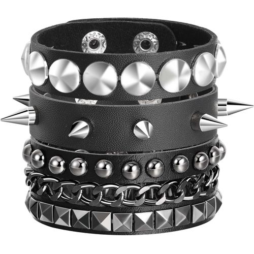 Cauc-Cuir Noir Punk Rock Bracelets Set Pour Hommes Femmes Rivets Bracelet Hommes
