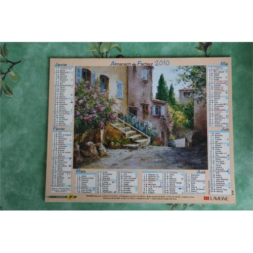 Calendrier Almanach Des Postes Ptt  2010 Tableaux Paysages Région Jura Franche Comté