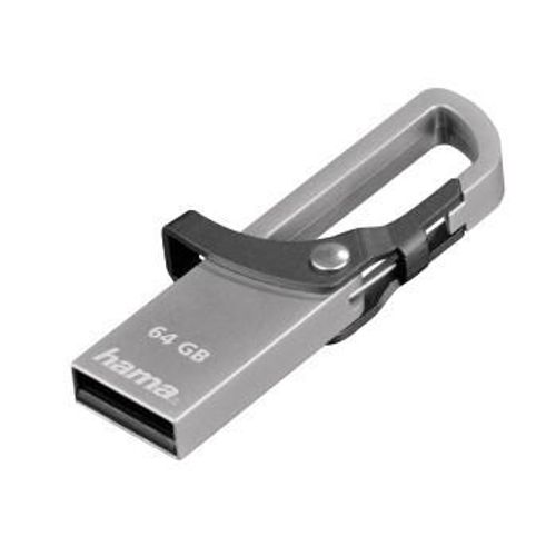 Clé USB Hama Hook 64 Go, métal, mousqueton, 15 MB/s.