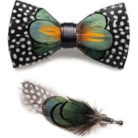 Cauc-Noeud Papillon Homme En Plumes Fait Main Et Broche Ensemble Compris Boîte