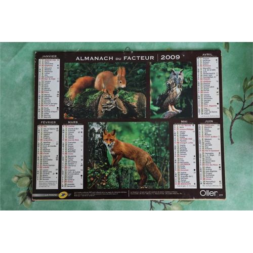 Calendrier Almanach Des Postes Ptt  2009 Faune Chasse Forêts Région Bouches Du Rhône