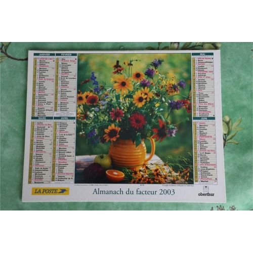 Almanach Calendrier La Poste Ptt Fleurs Fruits Région Franche Comté Jura 2003