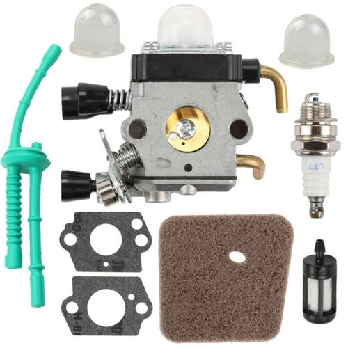 Kit de carburateur pour débroussailleuse STIHL FS38 FS55RC, inclut filtre à air, bougie et pièces de rechange, 9 pièces, dimensions standard, matériaux durables.