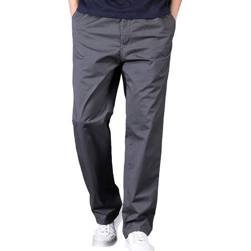 Cauc-Homme Coupe Droite Taille Élastique Pantalon Chino Casual Pantalon De Travail En Coton Avec 4 Poches