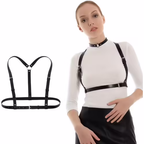 Cauc-Rt 1 Pièce Harnais Punk Réglable, Harnais Femme En Cuir Avec Chaine De Corps, Bijoux De Corps Goth Pour Femmes Filles, Cosplay Party Rave Halloween Costume (Noir)