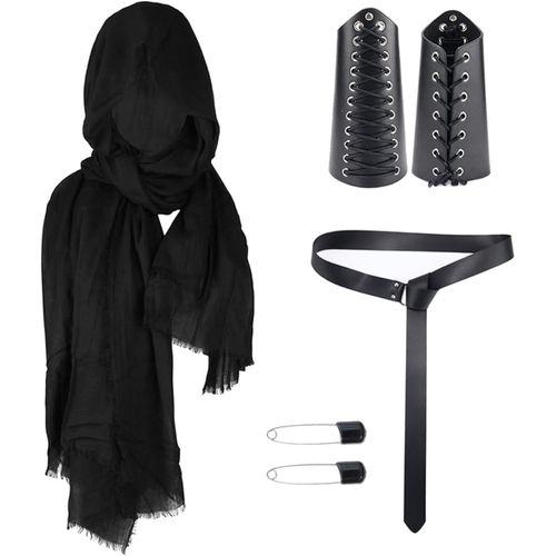 Cauc-4pcs Costume Renaissance - Châle Cape & Bracelets En Cuir & Ceinture Médiévale & Clips