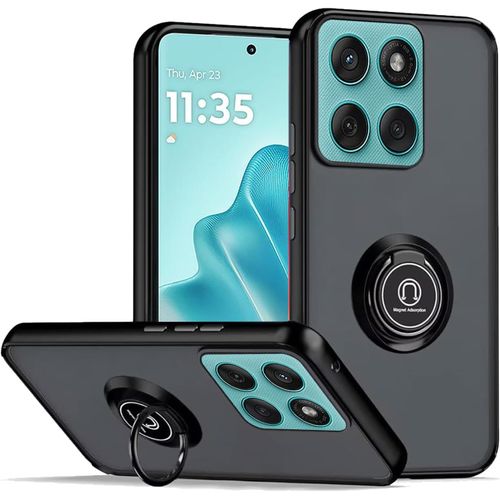 CAUC-Coque pour Motorola Edge 60 Fusion Noir avec Anneau Stand Case,PC+TPU Housse Étuis de Protection Coque Antichoc