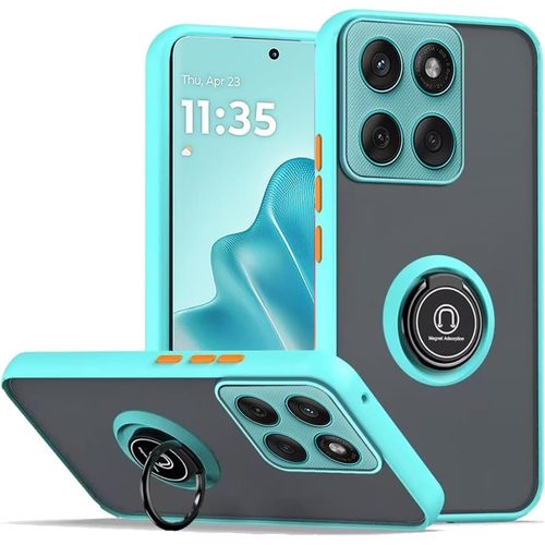 CAUC-Coque pour Motorola Edge 60 Fusion Bleu avec Anneau Stand Case,PC+TPU Housse Étuis de Protection Coque Antichoc