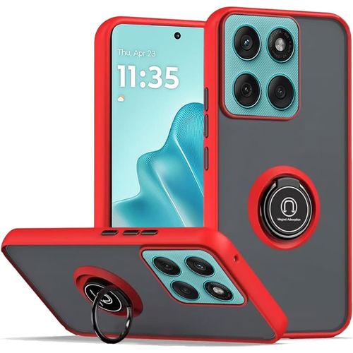 CAUC-Coque pour Motorola Edge 60 Fusion Rouge avec Anneau Stand Case,PC+TPU Housse Étuis de Protection Coque Antichoc