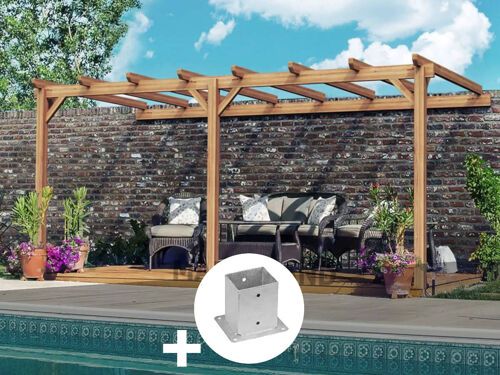 Pergola Adossée En Lamellé-Collée Versailles 400 X 400 Cm + 2 Supports Poteaux - Mardeland
