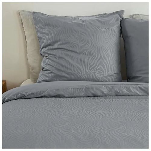 Parure De Lit 220x240 Adulte - Housse De Couette Imprimé Zèbre Et Uni + 2 Taies D'oreiller 63x63 Cm¿ En Microfibre Frappé Gris