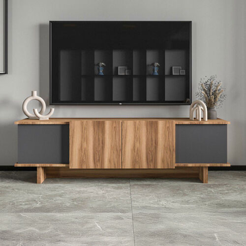 Meuble TV design avec placards aspect bois et gris anthracite 180cm BRONI