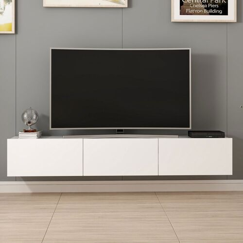 Meuble TV suspendu avec placards blanc 180cm PARY
