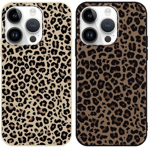 KALANKA-2 Pièces Coque pour iPhone 16 Pro Max, Étui de Protection avec Aesthetic Design Léopard Motif, TPU Silicone Antichoc Femme Fille Housse Etui Bumper Cover pour iPhone 16 Pro Max 6,9'' - Marron
