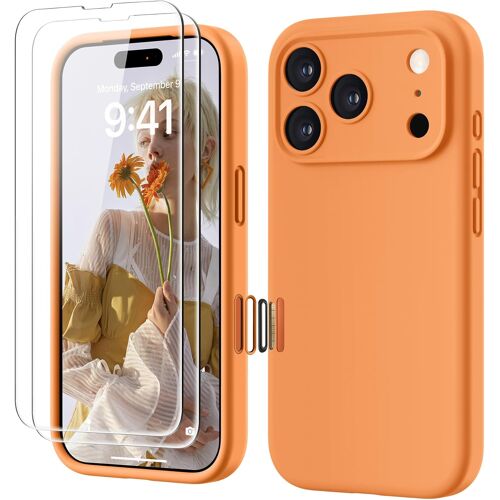 ELVORIX-4 en 1 Coque iPhone 17 Pro Silicone avec Bouton de Contrôle Caméra, avec 2 Verre Trempé, 360° Protection Étui Précise Résistant aux Rayures Antidérapant iPhone 17 Pro Case 6.3"", Orange
