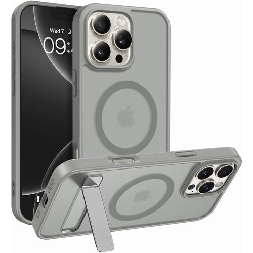 TRAHOO-Coque Magnétique pour iPhone 16 Pro Max, Compatible avec MagSafe, [Support Invisible Intégrée] Housse Qualité Militaire Antichoc, Étui Translucide Mat pour iPhone 16 Pro Max 6,9"", Gris