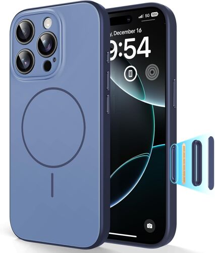 LORANKA-Coque Magnétique pour iPhone 16 Pro avec Bouton de Capture de Contrôle de Caméra,Compatible MagSafe, Protection Totale de la Caméra, Design Color-Blocking, Coque TPU Toucher Doux - Bleu