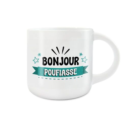 MUG CÉRAMIQUE BONJOUR POUFIASSE 40CL BLANC