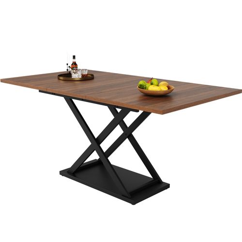 Table à Manger Extensible (120-160×80cm),Table à Manger 6-8 Personnes,Économique d¿Espace,Pieds en Fer Croisés,Noyer