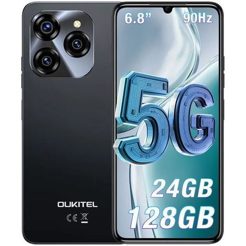 OUKITEL Smartphone 5G pas cher, 24GB + 128GB/TF 2TB, 5150mAh, 6.8" 90Hz, 50MP Caméra Telephone Portable 4G Android 14/Face ID - Noir