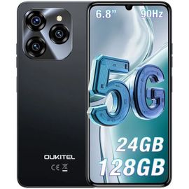 OUKITEL Smartphone 5G pas cher, 24GB + 128GB/TF 2TB, 5150mAh, 6.8" 90Hz, 50MP Caméra Telephone Portable 4G Android 14/Face ID - Noir
