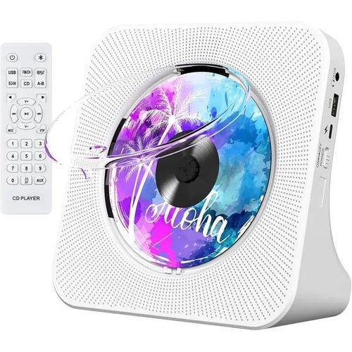 Lecteur CD Portable Mural Lecteurs CD Bluetooth de Bureau pour la Maison, Double Haut-parleurs HiFi Intégrés, Prise AUX et Casq[98]