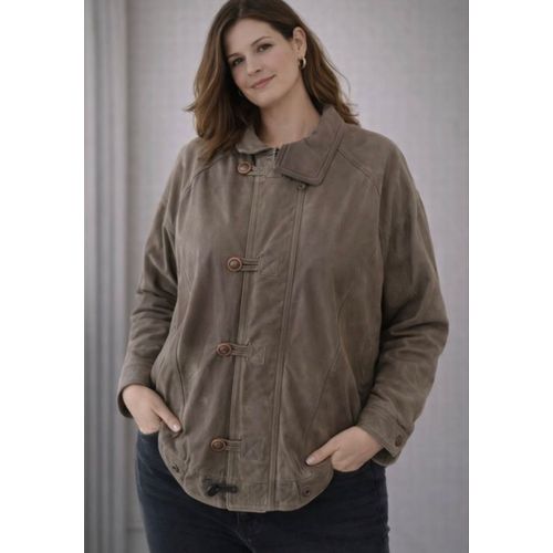 Veste Vintage Kaki Col Cuir & Daim – Style Chasseur / Hunting Jacket – Taille 50 Fr