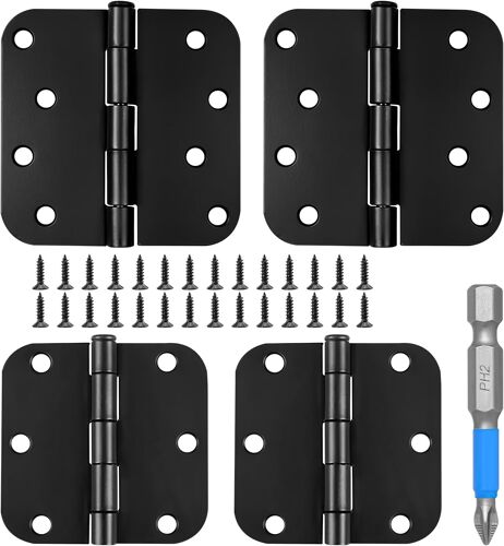 Charnieres Acier 10mm/75mm Charnière de Porte Noir 4Pcs avec 28Vis pour Portes Fenêtres Armoires
