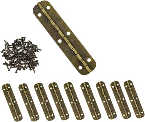 Lot de 10 mini charnières vintage en laiton pour meubles, tiroirs, portes, armoires, boîtes à bijoux, 65 x 15 mm avec 60 vis (couleur bronze)