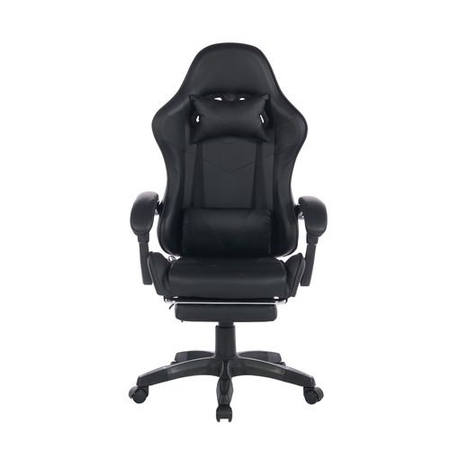 Siège Gaming, Fauteuil de Bureau en Cuir, Réglable avec Repose-Pieds,Coussin Lombaire de Massage Rotatif 360°,Noir