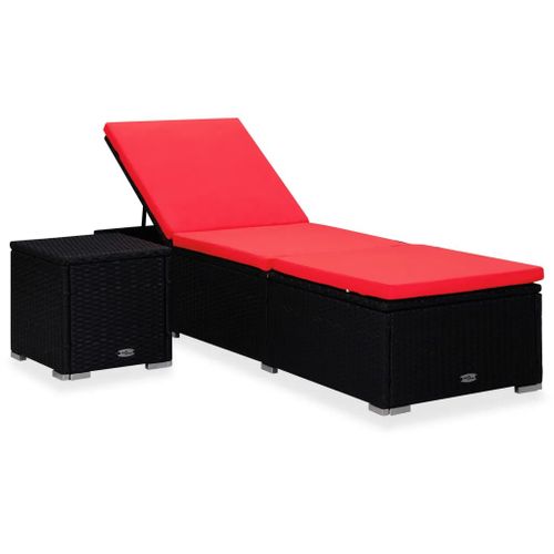 Prolenta Premium - Chaise Longue Avec Coussin Et Table À Thé Résine Tressée Rouge