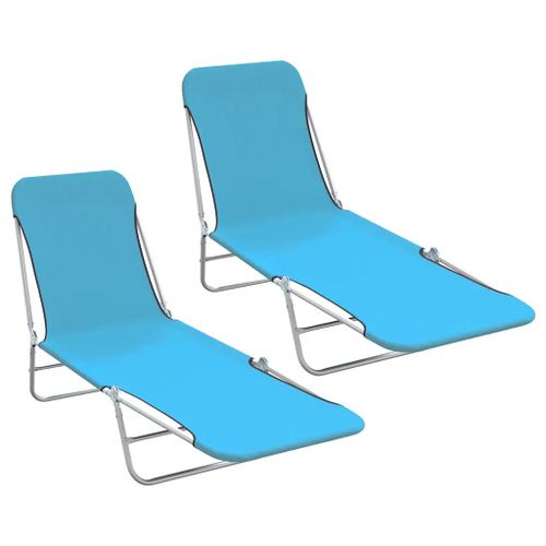 Prolenta Premium - Chaises Longues Pliables Lot De 2 Acier Et Tissu Bleu