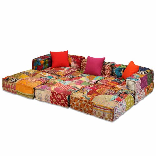 vidaXL Pouf modulaire à 3 places Patchwork Tissu