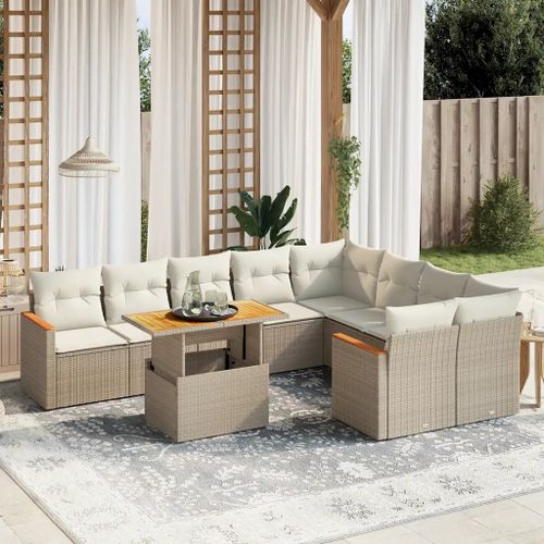 Prolenta Premium - Salon De Jardin Avec Coussins 10 Pcs Beige Résine Tressée