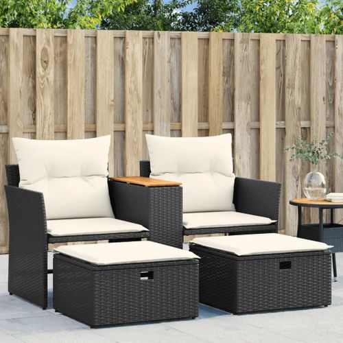Prolenta Premium - Canapé De Jardin 2 Places Avec Tabourets Noir Résine Tressée