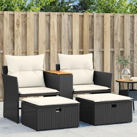 Prolenta Premium - Canapé De Jardin 2 Places Avec Tabourets Noir Résine Tressée