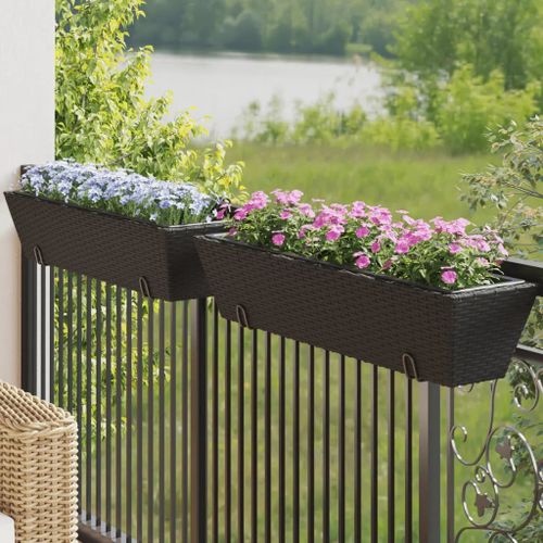 Prolenta Premium - Jardinières Avec Crochets 2 Pcs Noir Résine Tressée