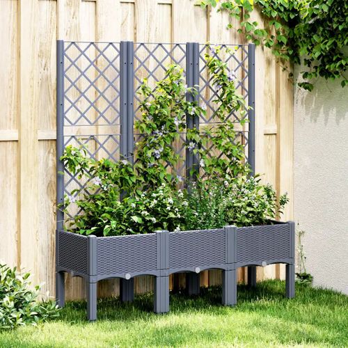 Prolenta Premium - Jardinière Avec Treillis Bleu Gris 120x40x142 Cm Pp