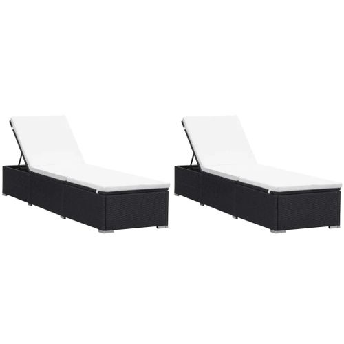 Prolenta Premium - Chaises Longues Avec Coussins Lot De 2 Résine Tressée Noir