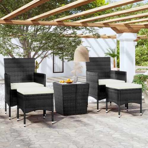 Prolenta Premium - Ensemble De Bistro De Jardin 5 Pcs Poly Rotin Et Verre Trempé