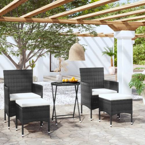 Prolenta Premium - Ensemble De Bistro De Jardin 5 Pcs Poly Rotin Et Verre Trempé