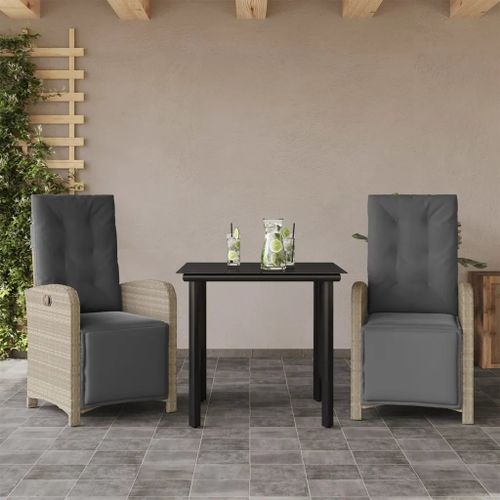 Prolenta Premium - Ensemble De Bistro 3 Pcs Et Coussins Gris Clair Résine Tressée
