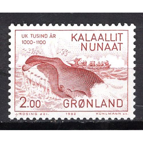 Groenland 1982 Les 100 Ans De L' Histoire Du Groenland Esquimaux Attaquant Une Baleine Yvert N° 126 Neuf**