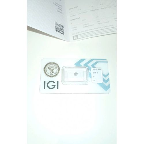 Diamant Blanc Naturel Certifié 0.15 Carats Clarté Sl1 Igi I.G.I Avec Sa Certification. International Gémological Institute Diamond Report Excellent