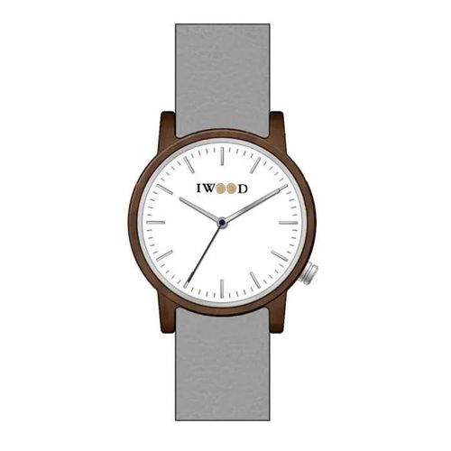 Montre Bois Iwood, Cadran Blanc, Bracelet Cuir Gris, Quartz, Élégante Et Durable.